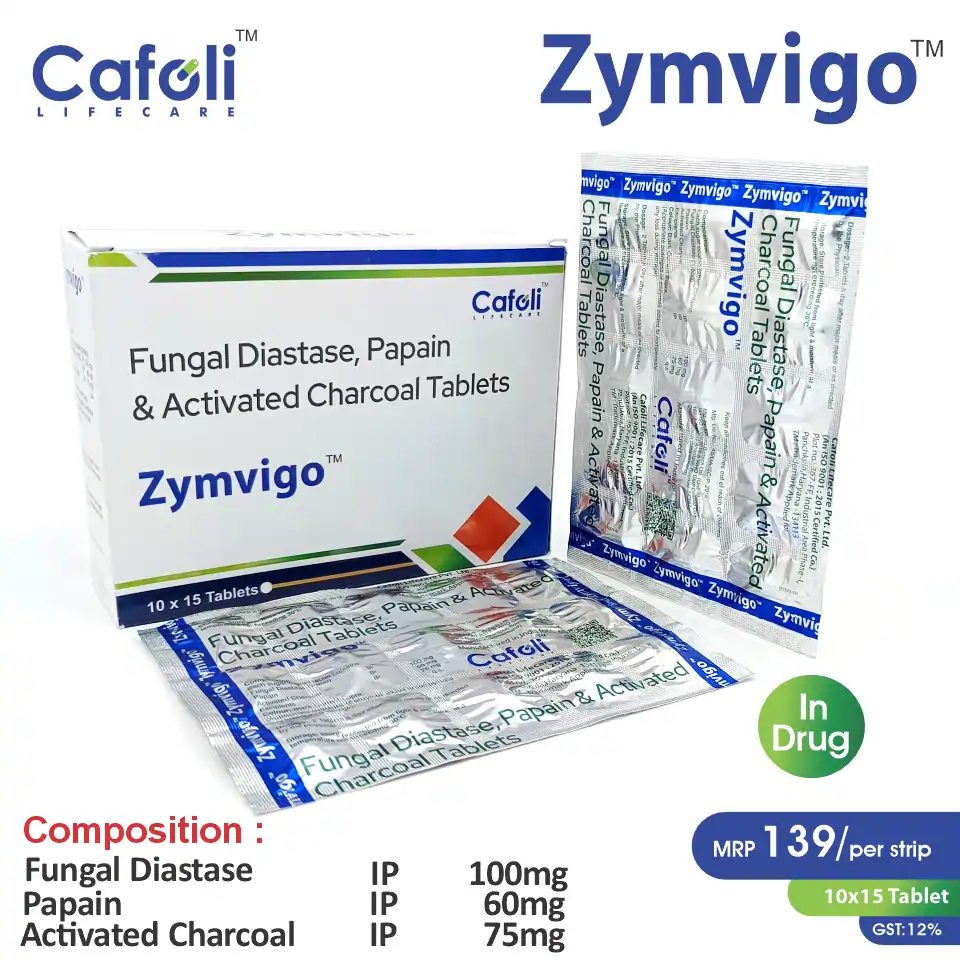 Fungal Diastase + Activated Charcoal  Tablet at the best price in PCD Pharma Franchise for Digestive Enzyme, Digestive Aid.